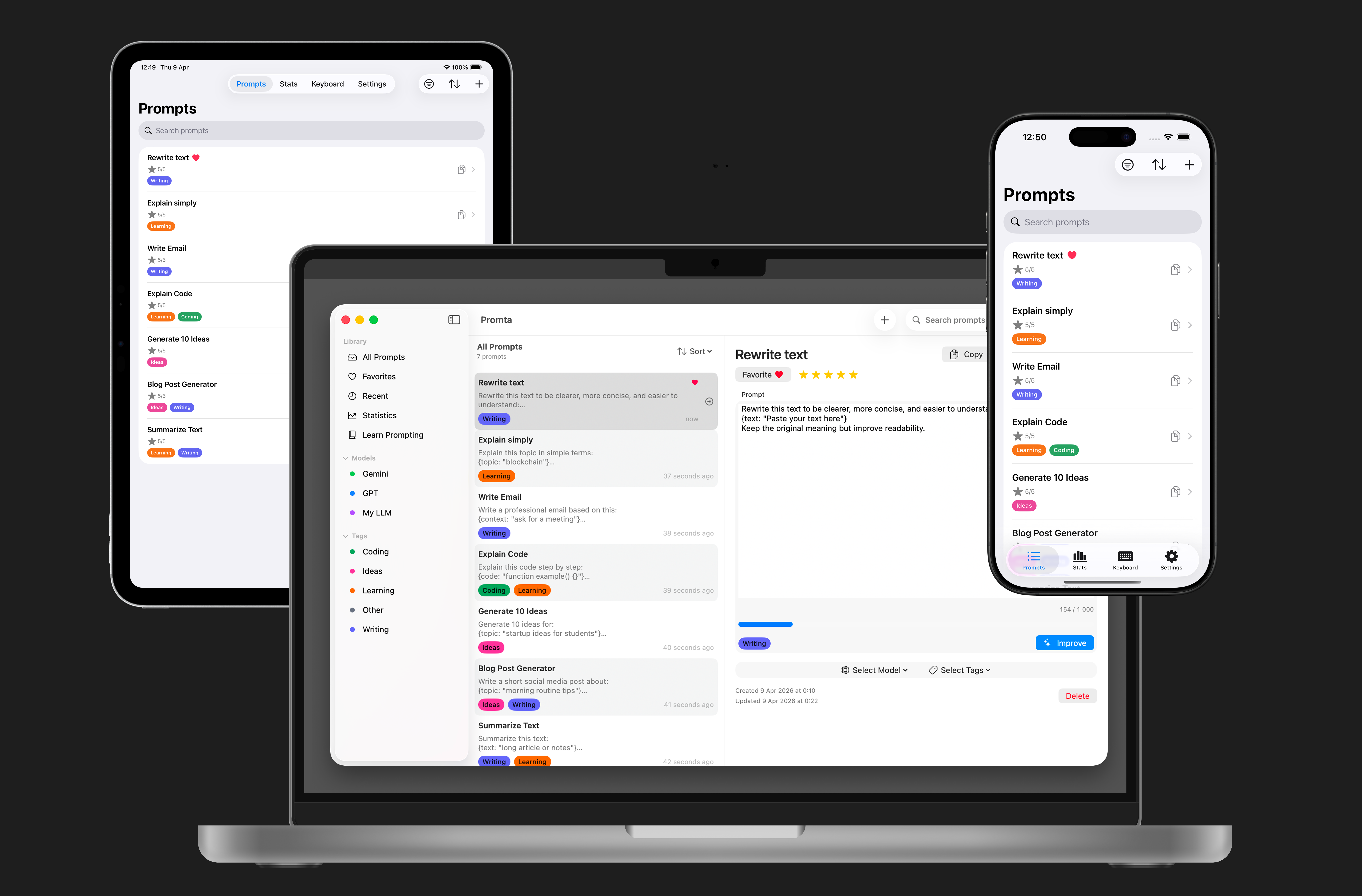 Promta on Mac, iPad, and iPhone