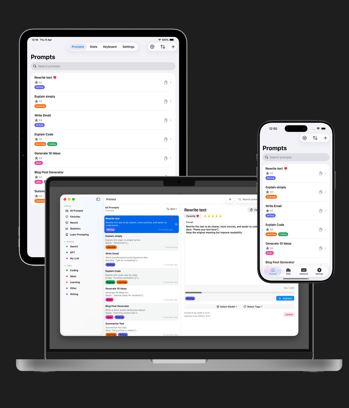 Promta on Mac, iPad, and iPhone